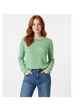 Ischiko Green and White Striped Sweater - Size Large